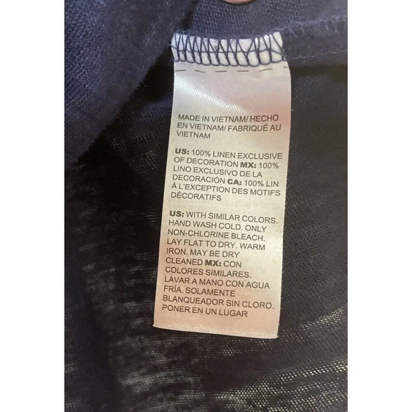Chicos 3 US XL Linen Button Down Tee Navy Blue Tonal Trim 3/4 Sleeve READ Boho - Picture 6 of 8